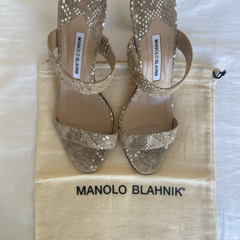MANOLO BLAHNIK double strap leather python print … - image 1